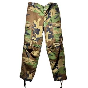 Camo Cargo Pants Military Style Adjustable Waist‎ Drawstring Hem Small Short